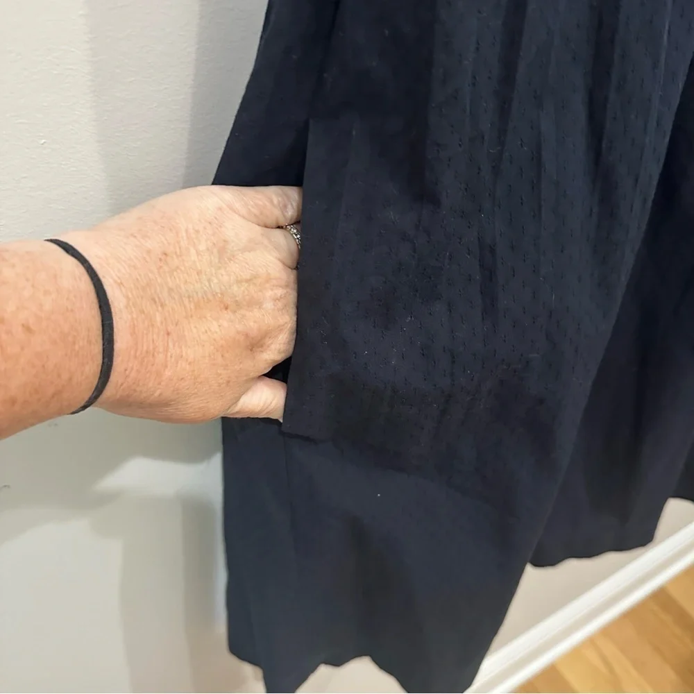 Coach Pleated Swing Dress Dark Blue Embroidered Short Sleeve Pockets